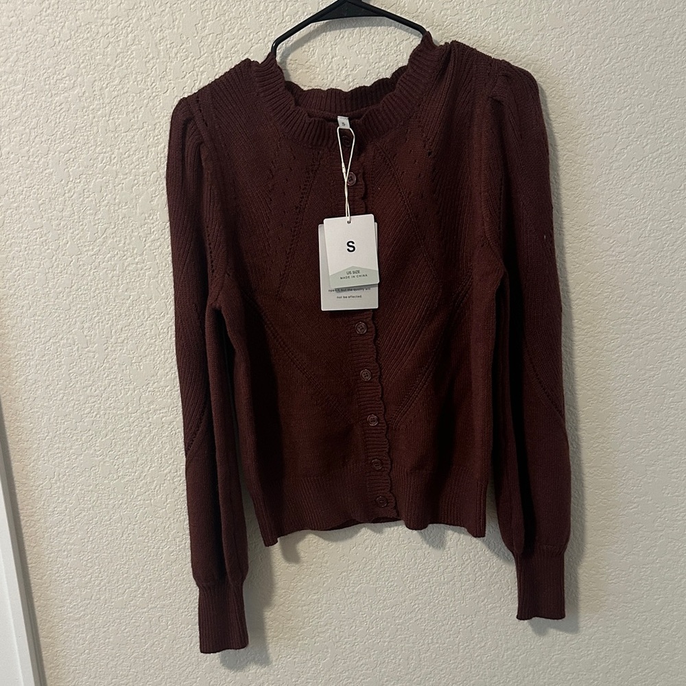 Amazon Women's Scallop-Edge Button Cardigan Sweater - Brown